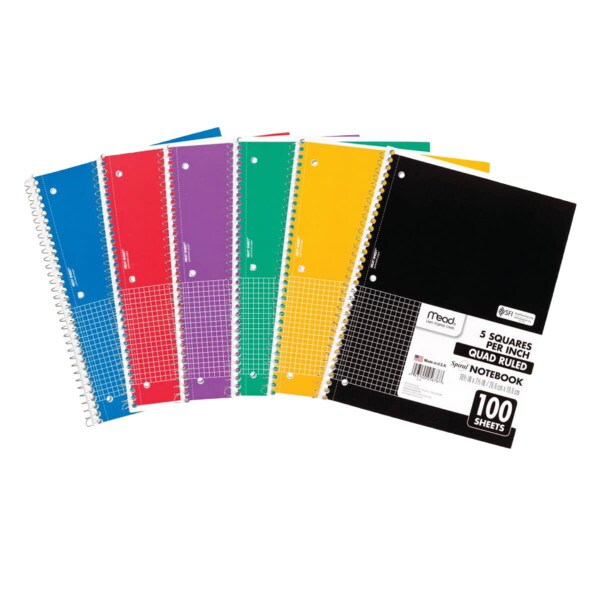 Assorted Quad Ruled 1 Subject 100 Count Notebook